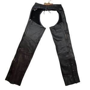 Classic Leather Motorcycle Chaps Black biker USA Lined Mens Womens medium